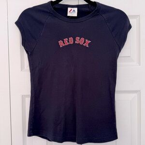 Vintage Majestic 100% Cotton Red Sox Baby Tee Navy Blue
